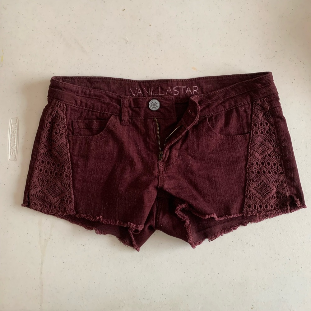 Burgundy jean shorts